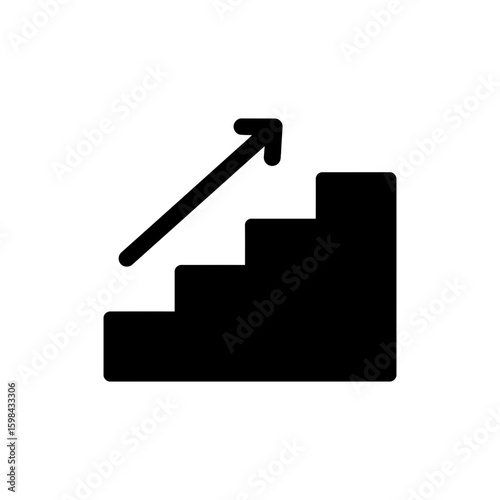 Black Filled Icon of Progress Mindset with Staircase and Upward Arrow