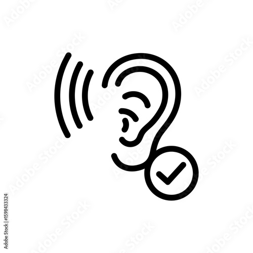 black ear with sound waves and checkmark clip art preview
