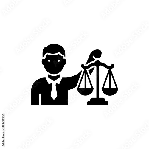 Black Filled Icon Representing Ethical Leadership Leader Holding Balanced Scale