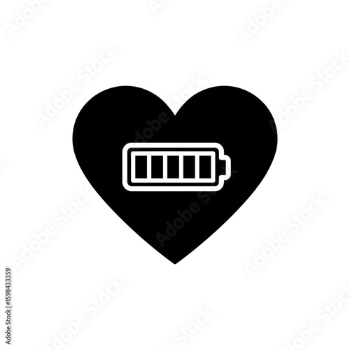 Black Filled Icon Representing Internal Motivation with Charged Battery Inside Heart