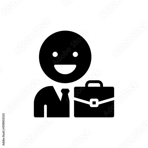  Humor in Workplace Icon with Smiling Face and Visible Briefcase Black Filled