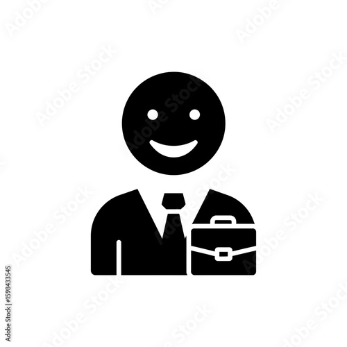  Humor in Workplace Icon with Smiling Face and Briefcase Black Filled