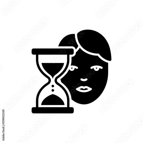 Hourglass and Calm Face Icon Representing Patience and Composure Black Filled
