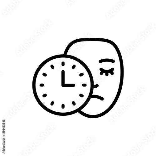Black Filled Icon Representing Patience Clock and Calm Face