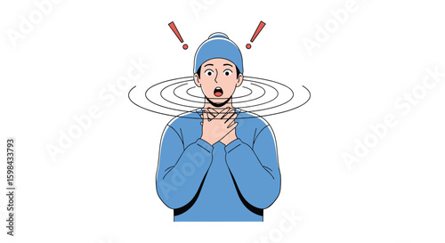 Person experiencing sudden dizzy spell with exclamation marks above head visualizing vertigo and disorientation