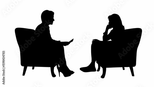 Silhouette of two people sitting in armchairs face