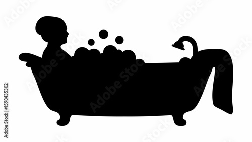 Silhouette of person taking a bubble bath in tub