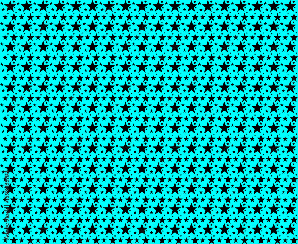 Seamless pattern with black stars on a blue background. Festive pattern with stars. Vector illustration.