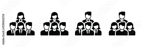 Team Leadership Icons: Man and Female Diverse Business Groups, Flat Style, Professional Mood, Vector