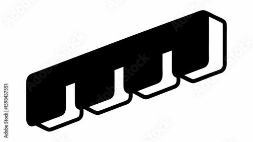 Isometric black rack with three white attachments