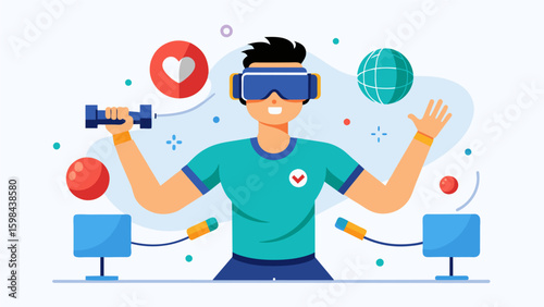 A customized VR workout program for users with sensory processing disorders offering calming and enjoyable exercises that cater to their individual. Vector illustration