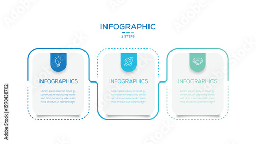 Modern Business infographic template. 3 Step timeline journey. Process diagram, Infographic elements.  Vector template for presentation.