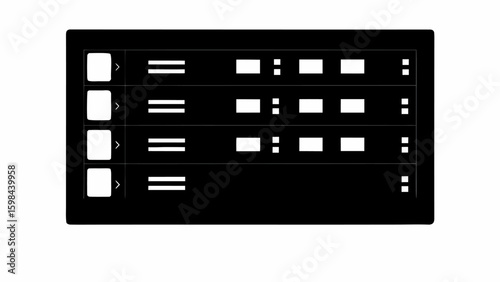 Black interface with four rows of white elements