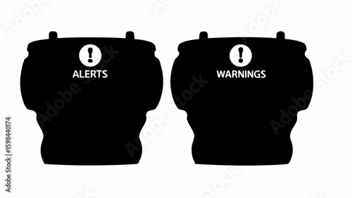 Two black icons representing alerts and warnings