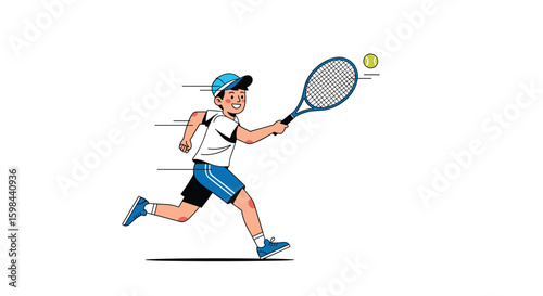 Young athlete focused on winning a tennis match with enthusiastic energy and skill