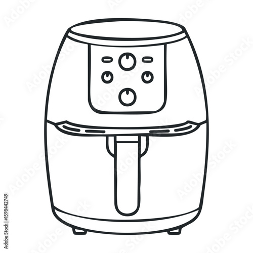 Modern digital air fryer outline with control panel and handle. Vector illustration