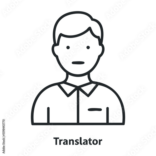Minimalist icon of male asian adult translator in line art style on white background. Vector illustration