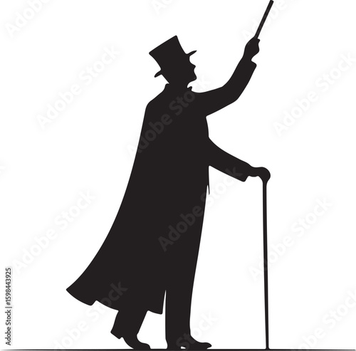 Gentleman with top hat cane and wand silhouette