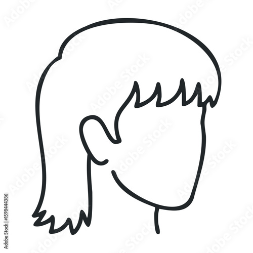 Outline drawing of female mullet hairstyle with bangs. Vector illustration