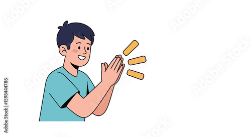 A young person is happily clapping their hands together to show appreciation and support for something good happening