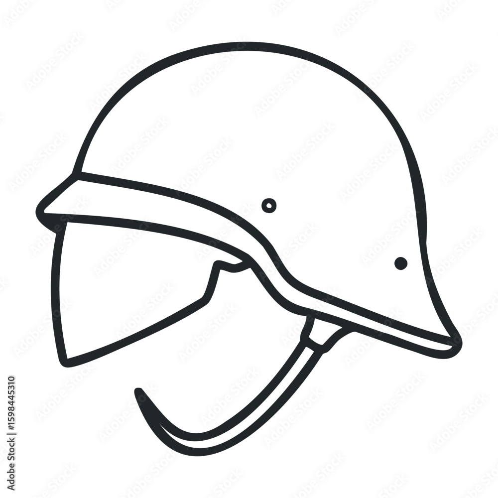 Fototapeta premium Black and white outline of classic military helmet. Vector illustration