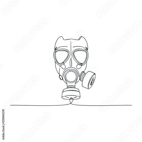 Continuous line drawing of gas mask on white background. Vector illustration