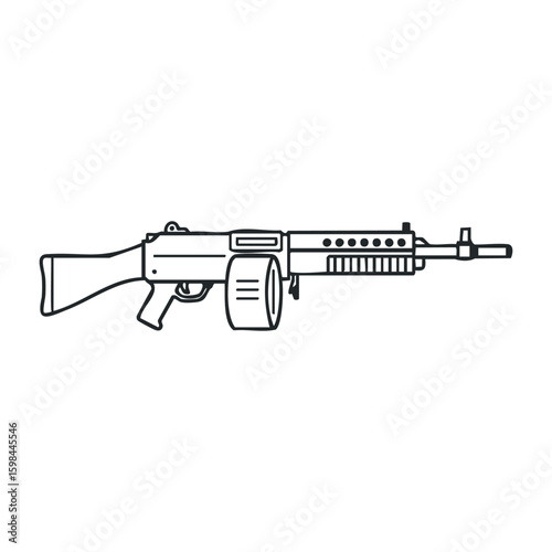 Black and white outline of a modern assault rifle. Vector illustration