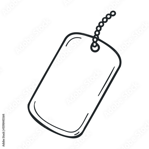 Minimalist design of blank dog tag with chain. Vector illustration