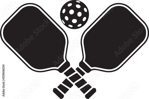Pickleball Power A Dynamic Black and White Silhouette of Paddles and Ball Representing the Sport's Energy