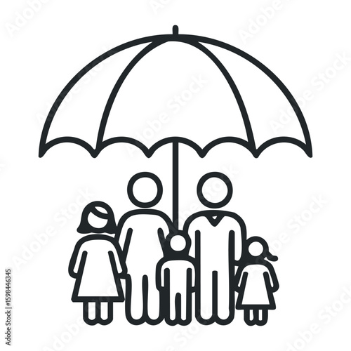 Family under umbrella icon representing protection and security. Vector illustration