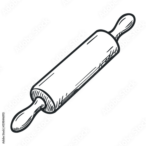Hand-drawn illustration of a classic wooden rolling pin for baking enthusiasts. Vector illustration