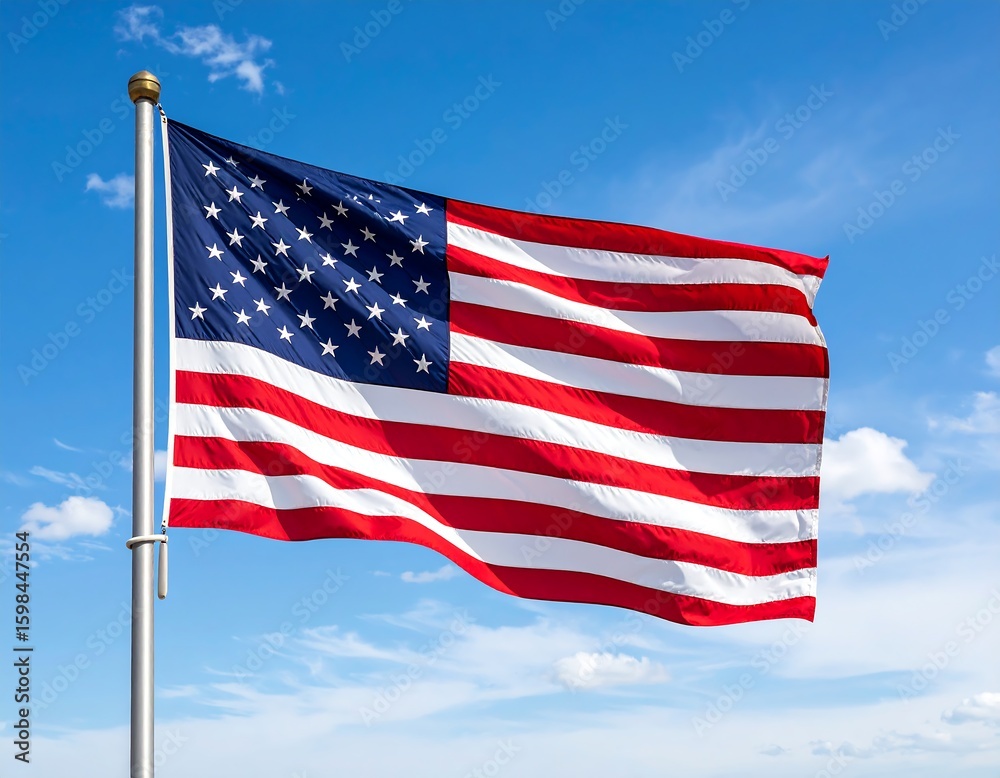 Fototapeta premium American flag waving in clear sky (1)