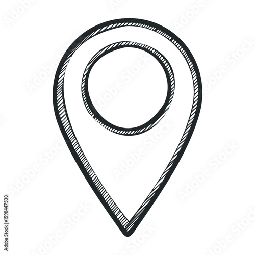 Sketch style location map pin icon with circular center design. Vector illustration