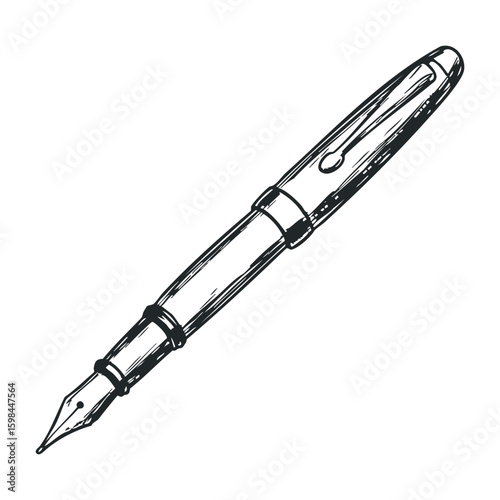 Classic fountain pen illustration with elegant design and metallic nib. Vector illustration