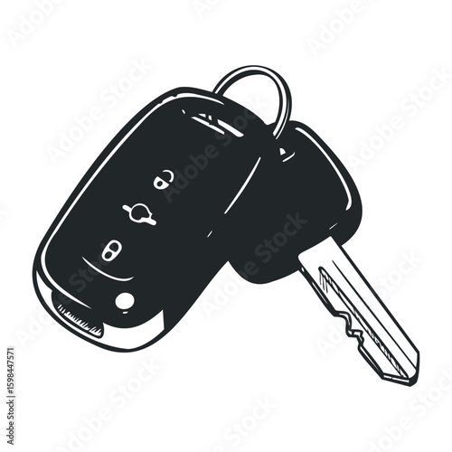 Car key and remote fob illustration with lock and unlock buttons. Vector illustration