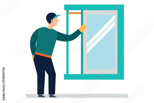 Worker installing or repairing a window