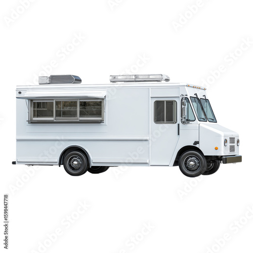 Isolated white food truck on transparent background