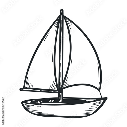 Classic sailing boat sketch with dual sails on white background. Vector illustration