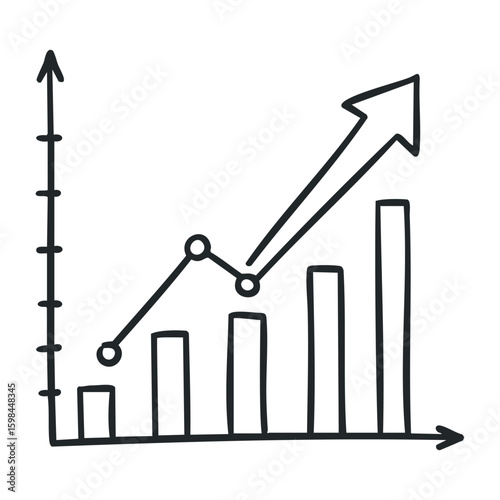 Hand-drawn graph with arrow representing financial growth and success trends. Vector illustration