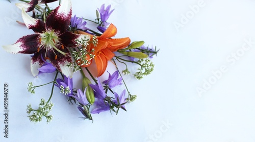 Bouquet of flowers on a white background with space for text