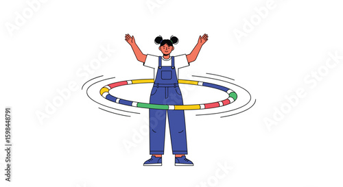 A young person actively engaged in hula hooping exercises promoting fitness and fun