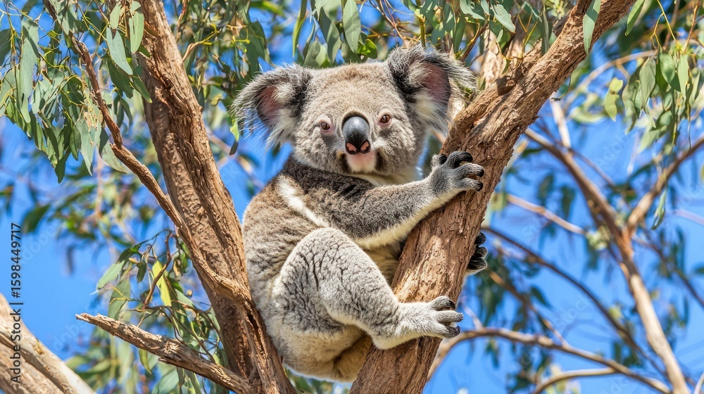 Fototapeta premium Grey koala resting in an eucalyptus tree.