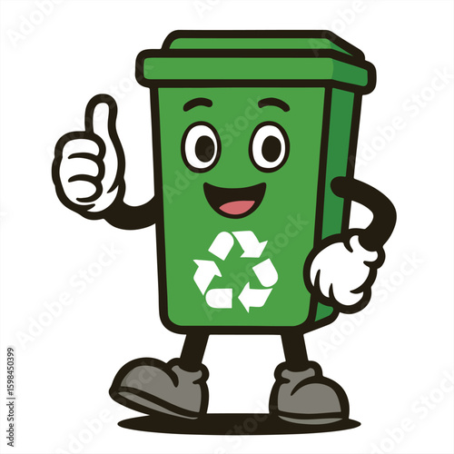 Recycle Bin Cartoon Character With Happy Face, Eco Friendly Trash Can Mascot Illustration, Cute Green Recycling Vector For Posters, Stickers, Environmental Education Materials