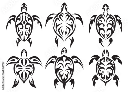 Tribal Turtle tattoo illustration design.