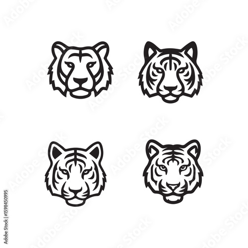 Tiger face vector black and white icon 