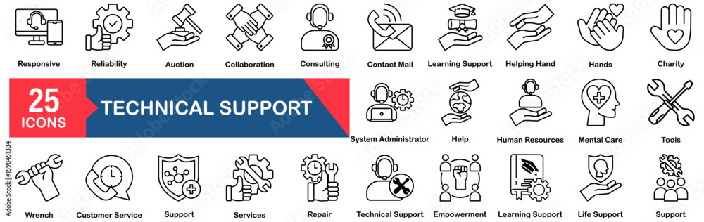 Fototapeta premium Technical Support Icon Set 25 Outline Icons In Modern Style