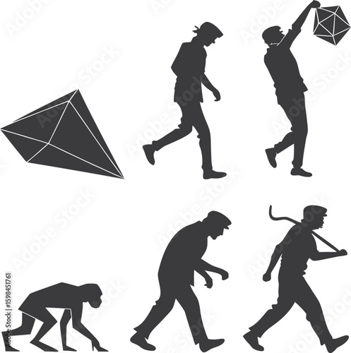 The Evolution of Man into Nerd A Humorous Depiction of Progress and the Embrace of Geek Culture Featuring RPG Dice