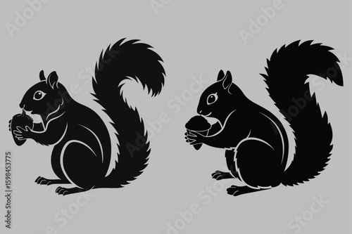Red Squirrel Holding Acorn Silhouette vector design art and illustration