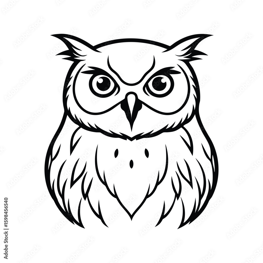 Fototapeta premium a snowyowl bird head line art silhouette vector illustration on white background