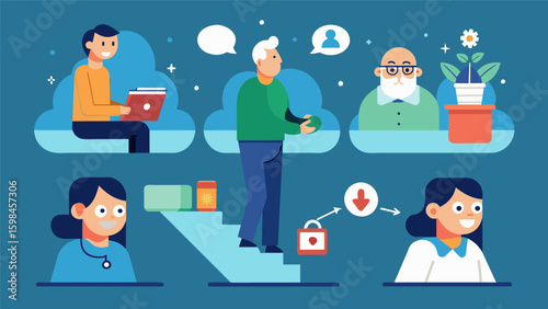 A comic strip showcasing a characters journey through therapy and how they express their progress and setbacks through their drawings.. Vector illustration